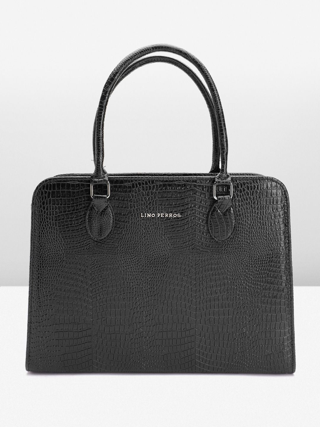 Lino Perros Women Croc Textured Structured Laptop Shoulder Bag