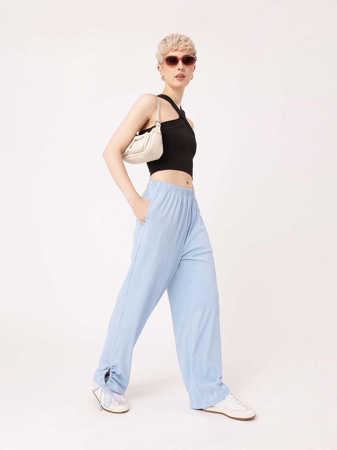 DressBerry Women Street Glam Ribbed Tie-up Detailed Relaxed Fit Trousers