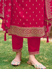 KALINI Floral Embroidered Regular Sequinned Straight Kurta with Trousers & Dupatta