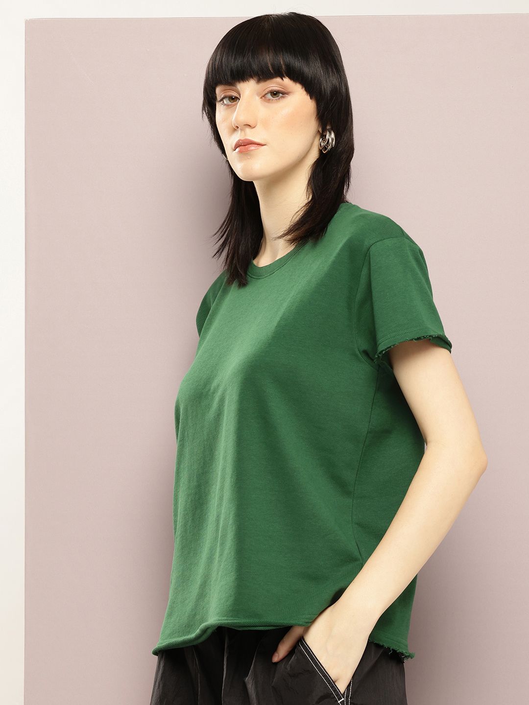 DILLINGER Women Ultra Soft Drapey Cotton Crew Neck Boxy T-Shirt