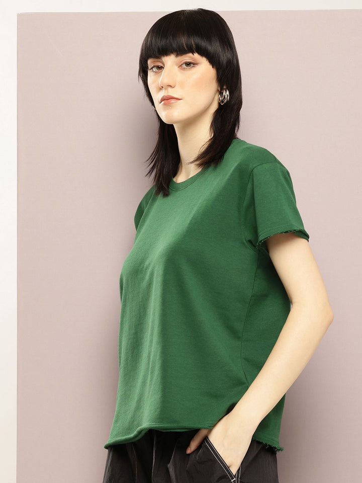 DILLINGER Women Ultra Soft Drapey Cotton Crew Neck Boxy T-Shirt
