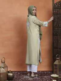 Rumah Wanita Chikankari Kurta Bersulam Chanderi Chikankari Hijau Muda