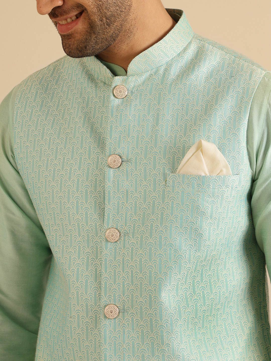 KISAH Men Textured Zari  Regular Fit Kurta Jacket Trouser Set