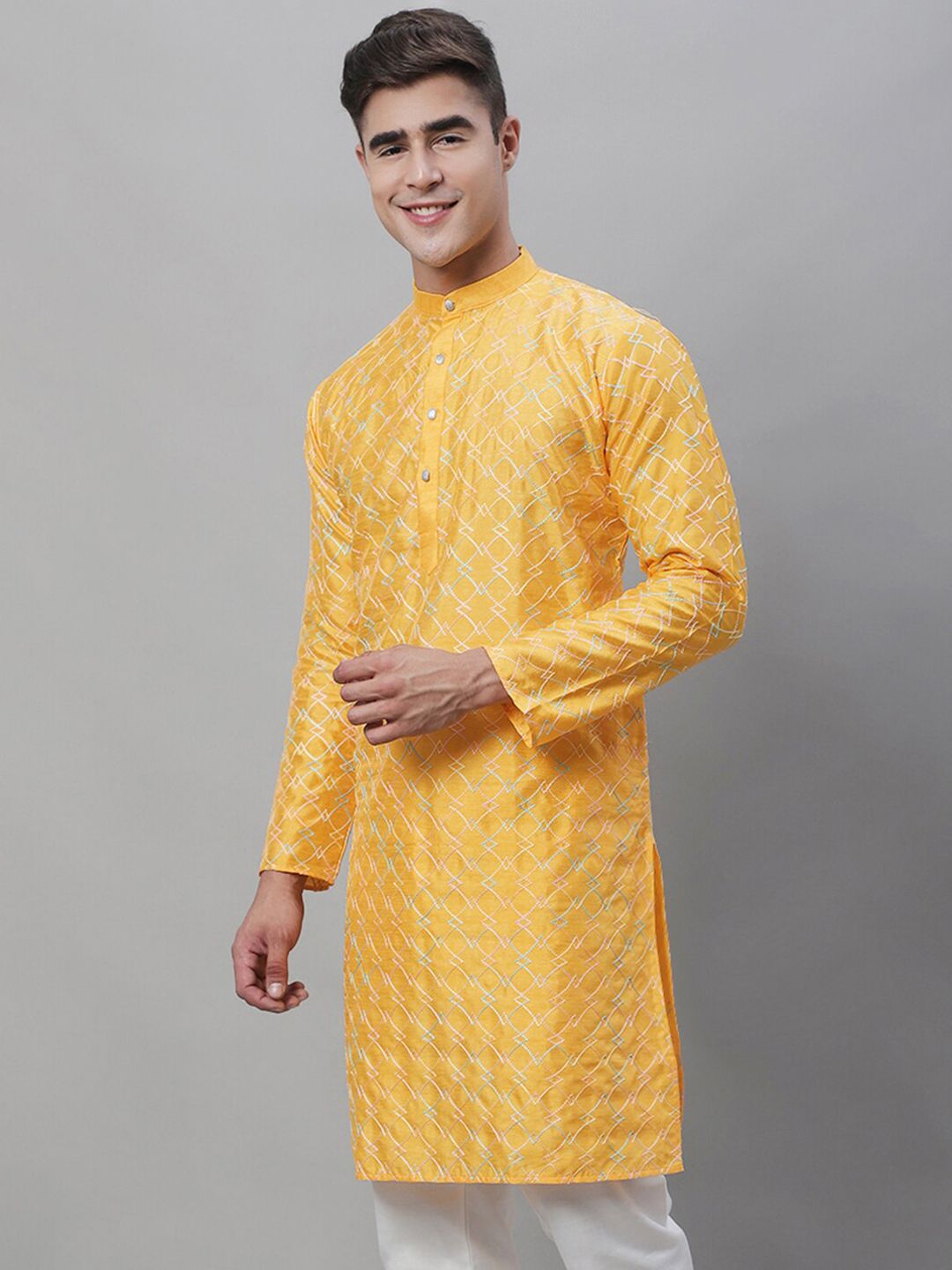 SOJANYA Geometric Embroidered Thread Work Silk Cotton Kurta