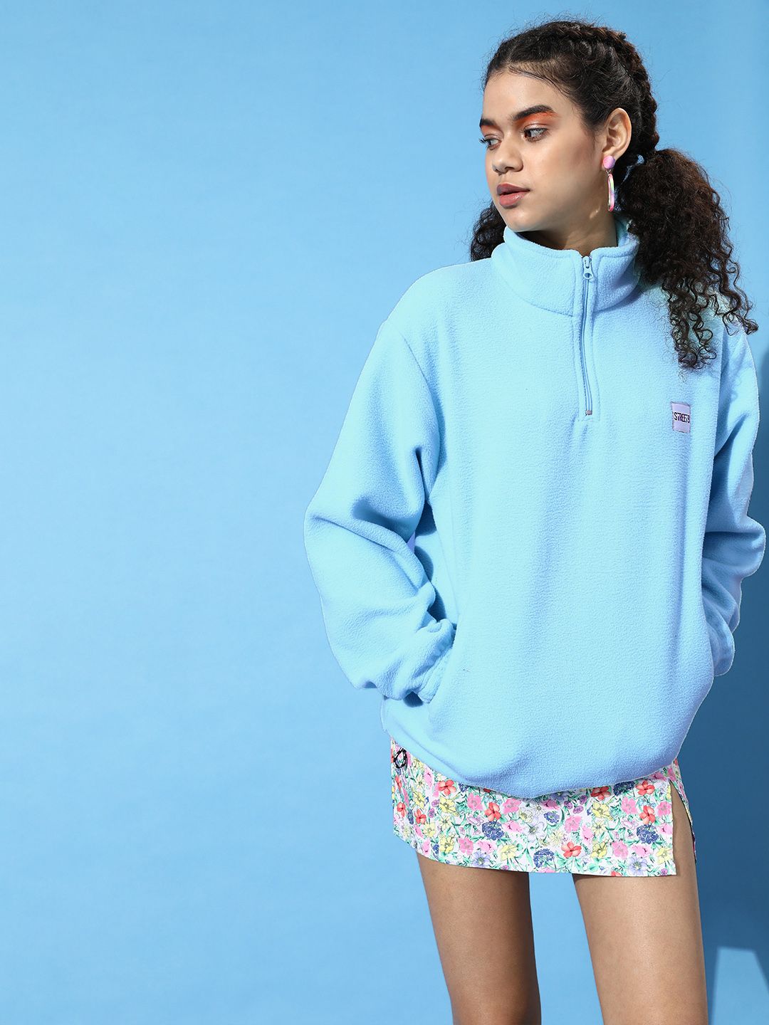 STREET 9 Women Alluring Turquoise Blue Solid Sweatshirt