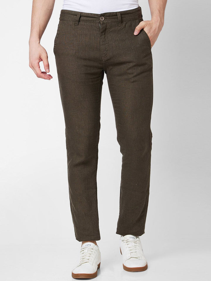 SPYKAR Men Mid Rise Linen Regular Fit Chinos Trousers