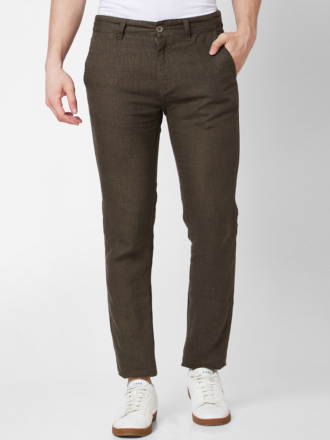 SPYKAR Men Mid Rise Linen Regular Fit Chinos Trousers
