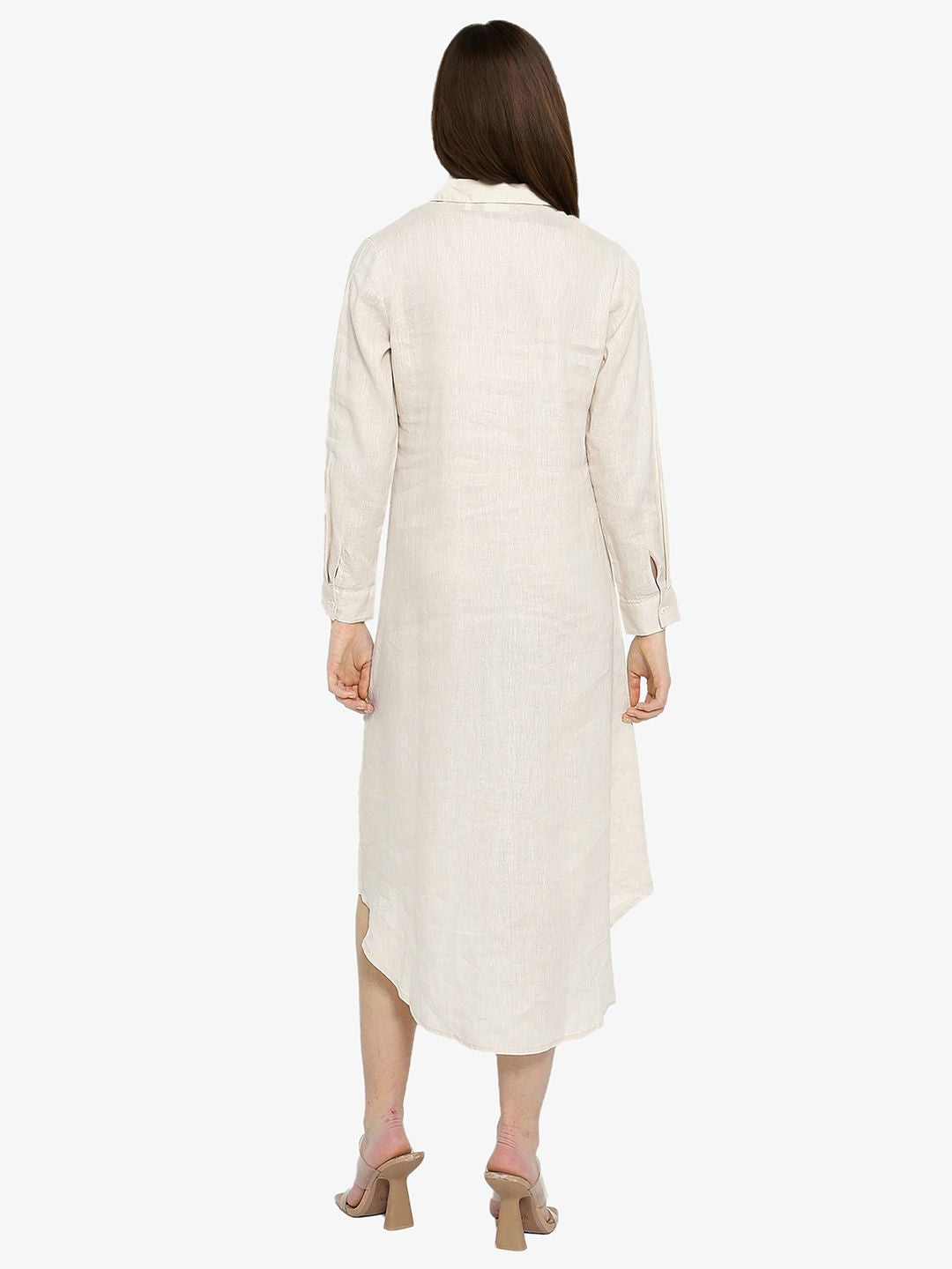 RAREISM Shirt Collar Linen A-Line Midi Dress
