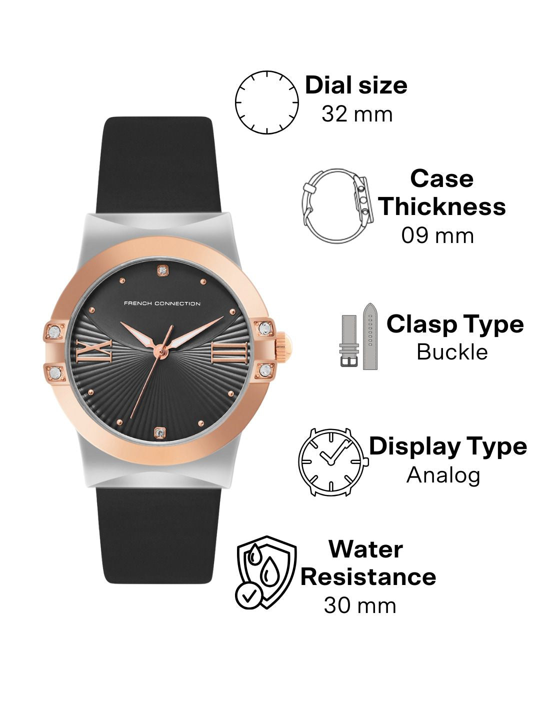 French Connection Women Dial & Leather Straps Analogue Watch FCU1BBL