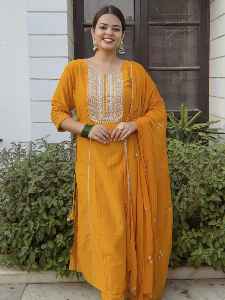 KALINI Ethnic Motifs Embroidered Regular Gotta Patti Kurta with Palazzos & Dupatta