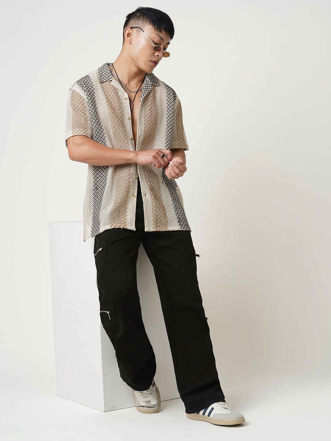 VASTRADO Men Classic Cuban Collar Multi Striped Cotton Oversized Casual Shirt