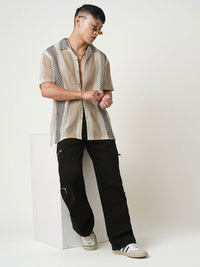 VASTRADO Men Classic Cuban Collar Multi Striped Pure Cotton Oversized Casual Shirt