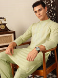 House of Pataudi Hand embroidered chikankari pure cotton Jashn kurta paired with matching pyjama trousers