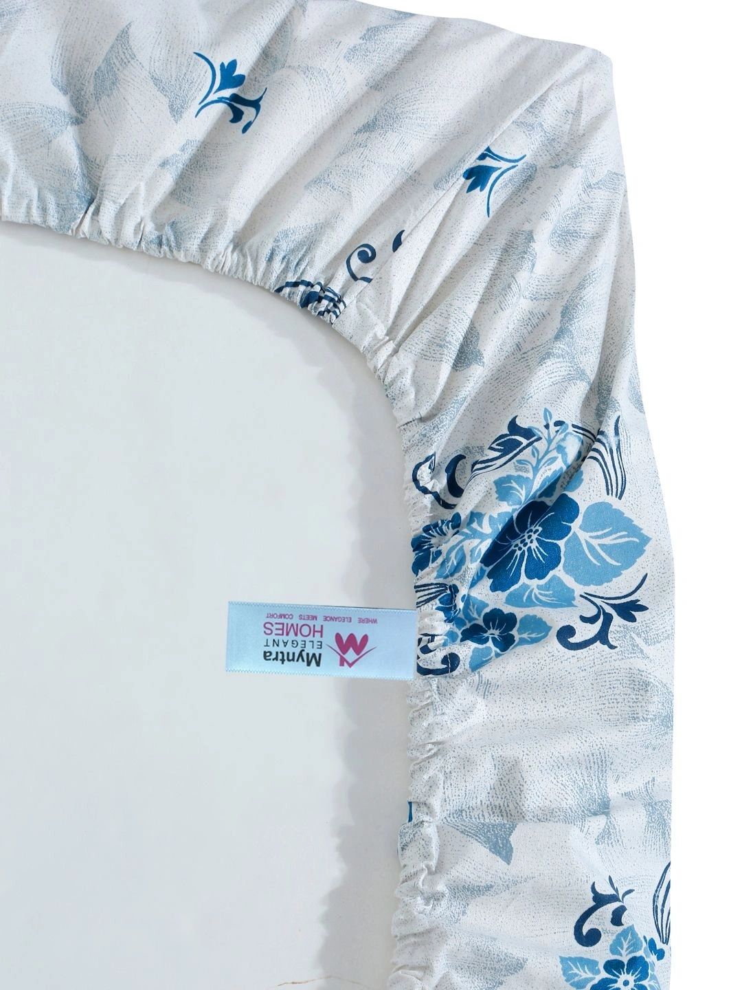 Myntra Elegant Homes Blue & White Floral 400 TC Single Bedsheet with 1 Pillow Covers
