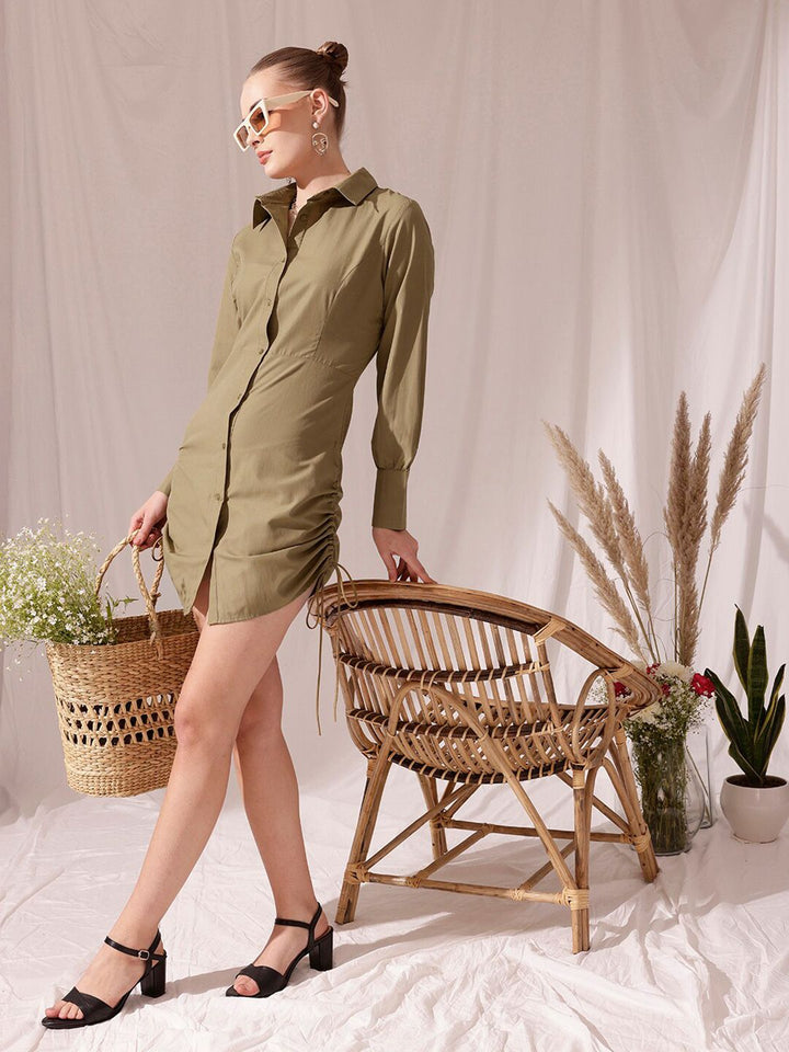 STREET 9 Shirt Collar Cuffed Sleeves Cotton Shirt Dress