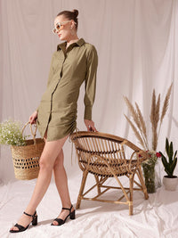 STREET 9 Shirt Collar Cuffed Sleeves Cotton Shirt Dress