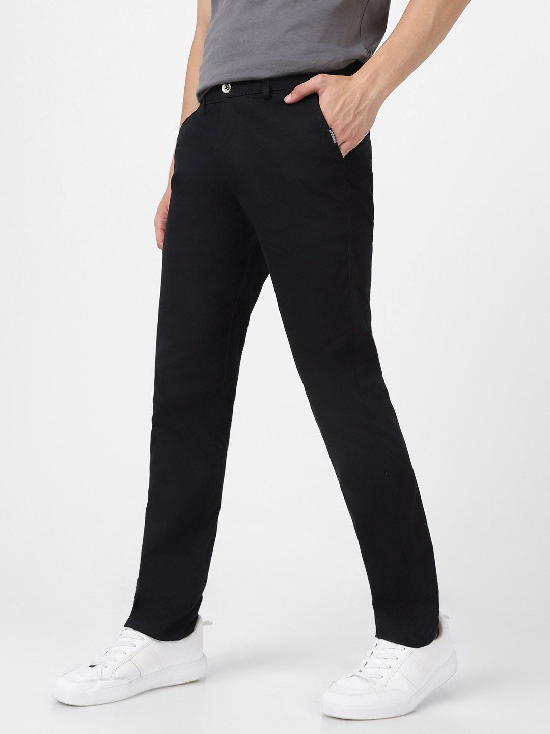 Urbano Fashion Men Black Slim Fit Solid Regular Trousers