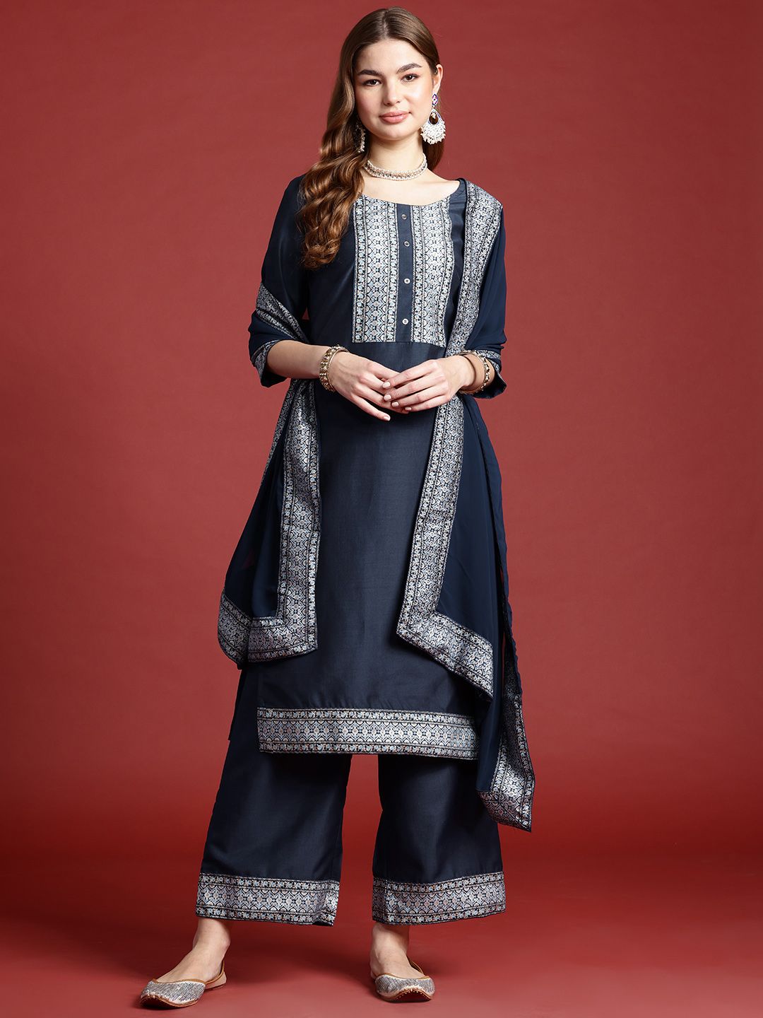 Anouk Ethnic Motifs Regular Kurta With Palazzos & Dupatta