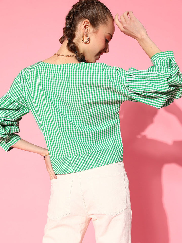 Antheaa Women Gorgeous Green Checked Summer Gingham Top