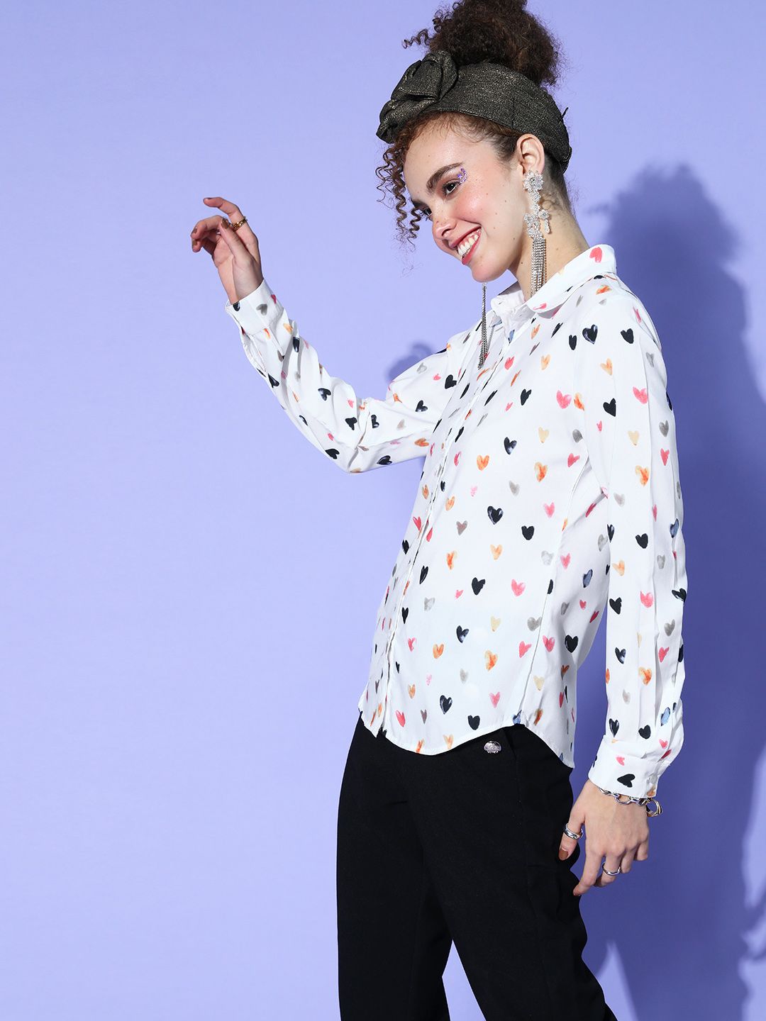 Berrylush Women Pretty White Conversational Zoom Friendly Collar Shirt