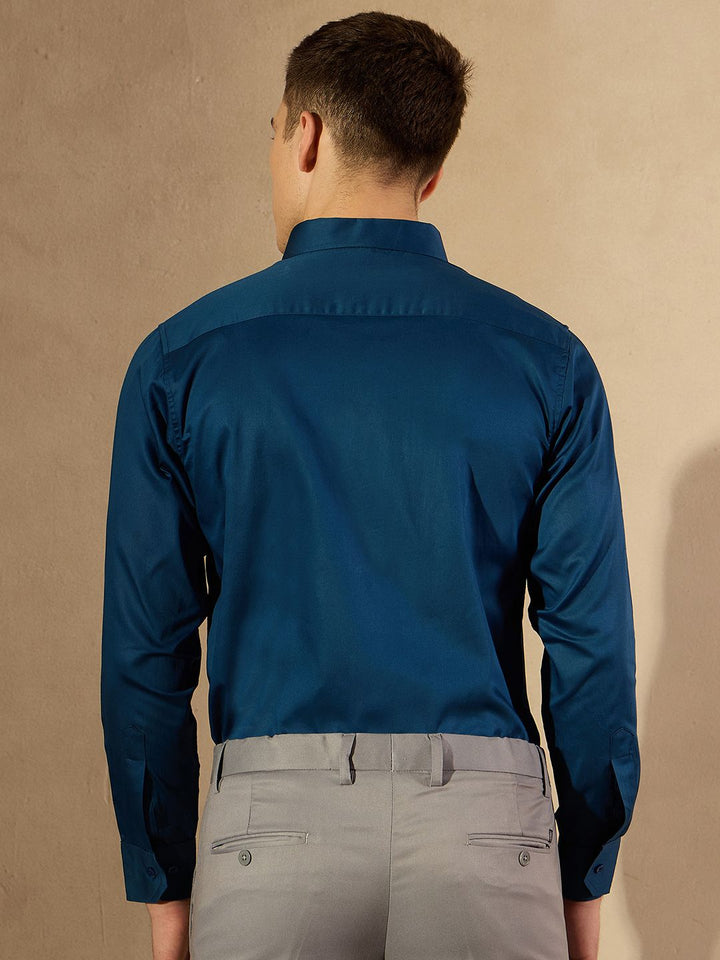DENNISON Men Blue Comfort Regular Fit Solid Formal Shirt