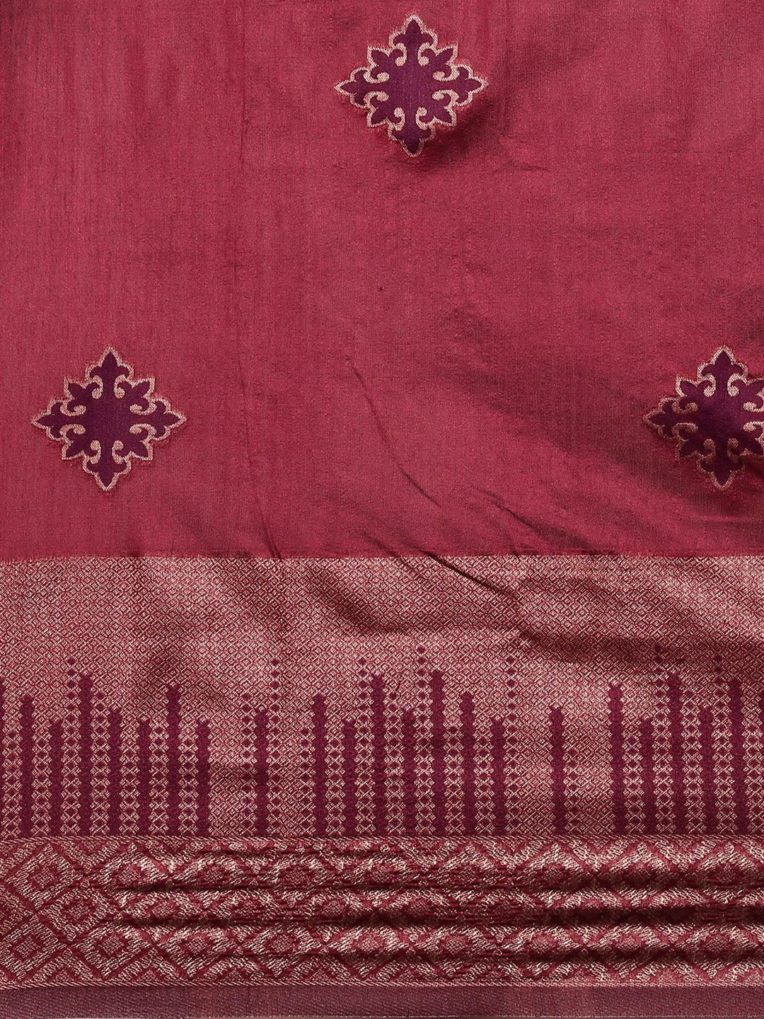 Saree mall Magenta Ethnic Motifs Woven Silk Blend Banarasi Sarees