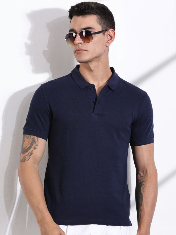 Thomas Scott Men Solid Polo Collar Cotton T-shirt