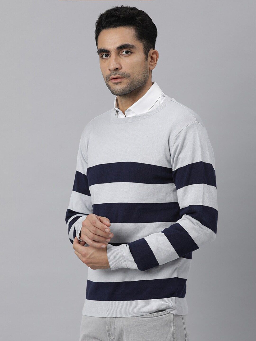 RARE RABBIT Men Marri Slim Fit Striped Sweater Vest