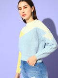 STREET 9 Women Blue & Yellow Colourblocked Pullover