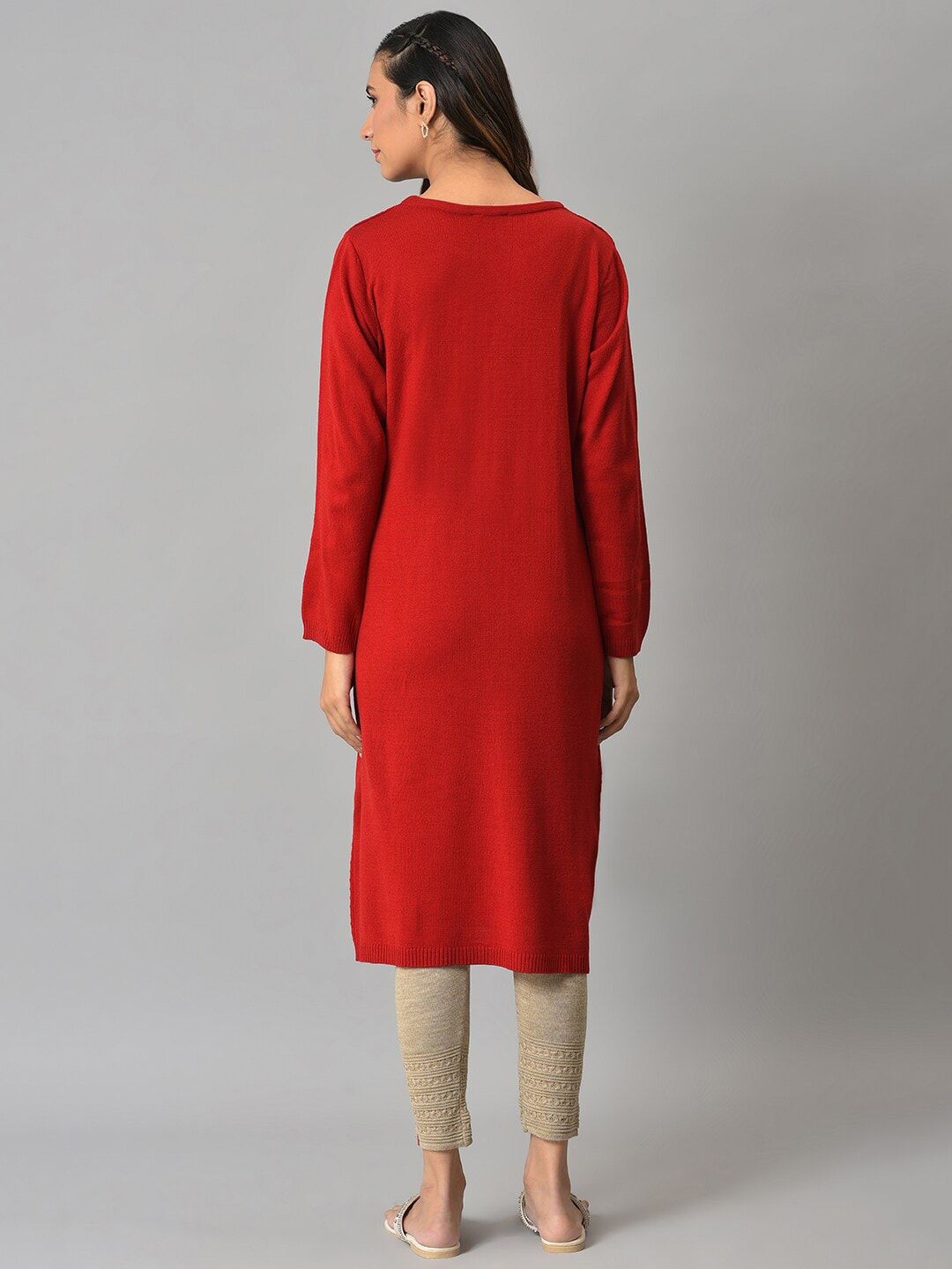 W Red Acrylic Sheath Midi Dress
