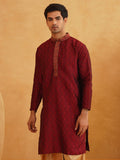 SOJANYA Paisley Woven Design Mandarin Collar Thread Work Long Sleeves Straight Kurta