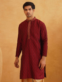 SOJANYA Paisley Woven Design Mandarin Collar Thread Work Long Sleeves Straight Kurta