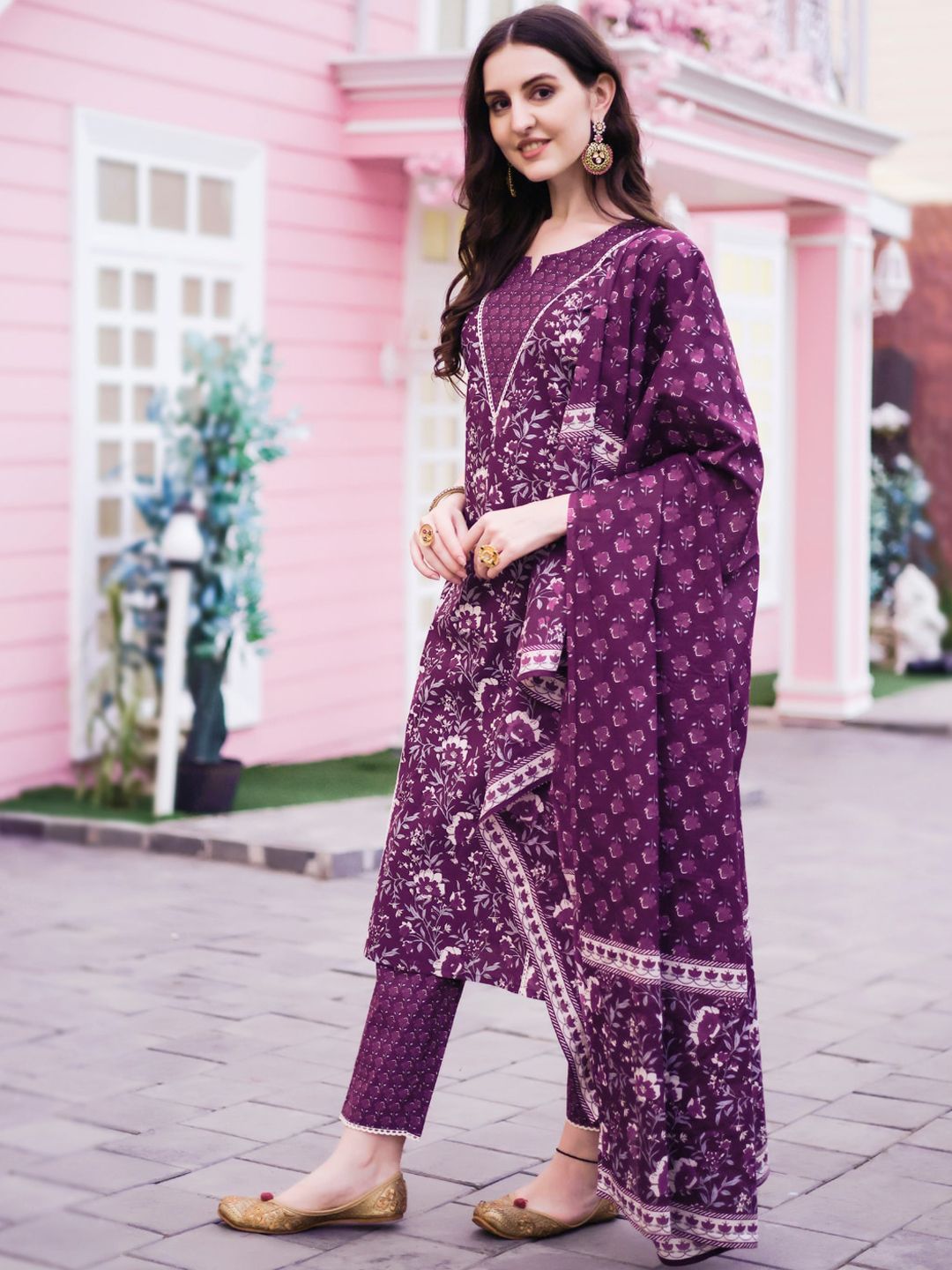 KALINI Floral PrintedKurta With Trousers & Dupatta