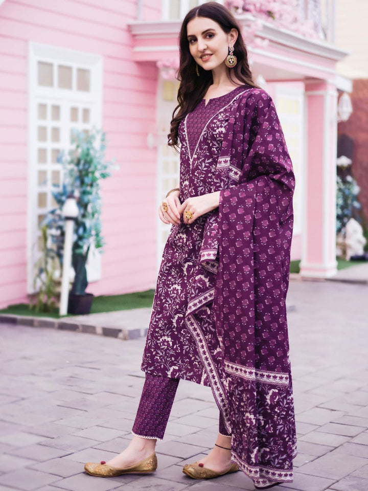 KALINI Floral PrintedKurta With Trousers & Dupatta