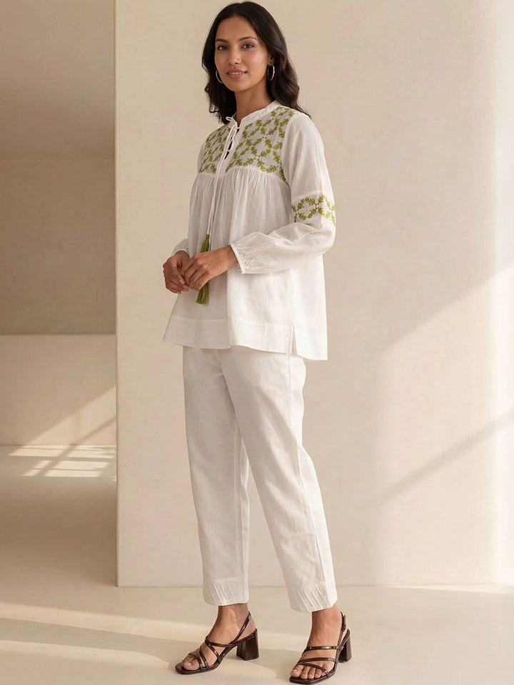 House of Chikankari Floral Bordir Ethnic Cotton Top