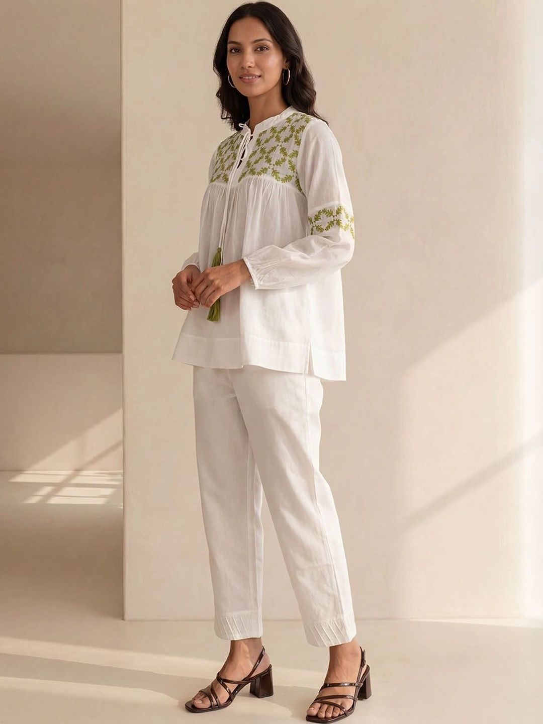 House of Chikankari Floral Bordir Ethnic Cotton Top