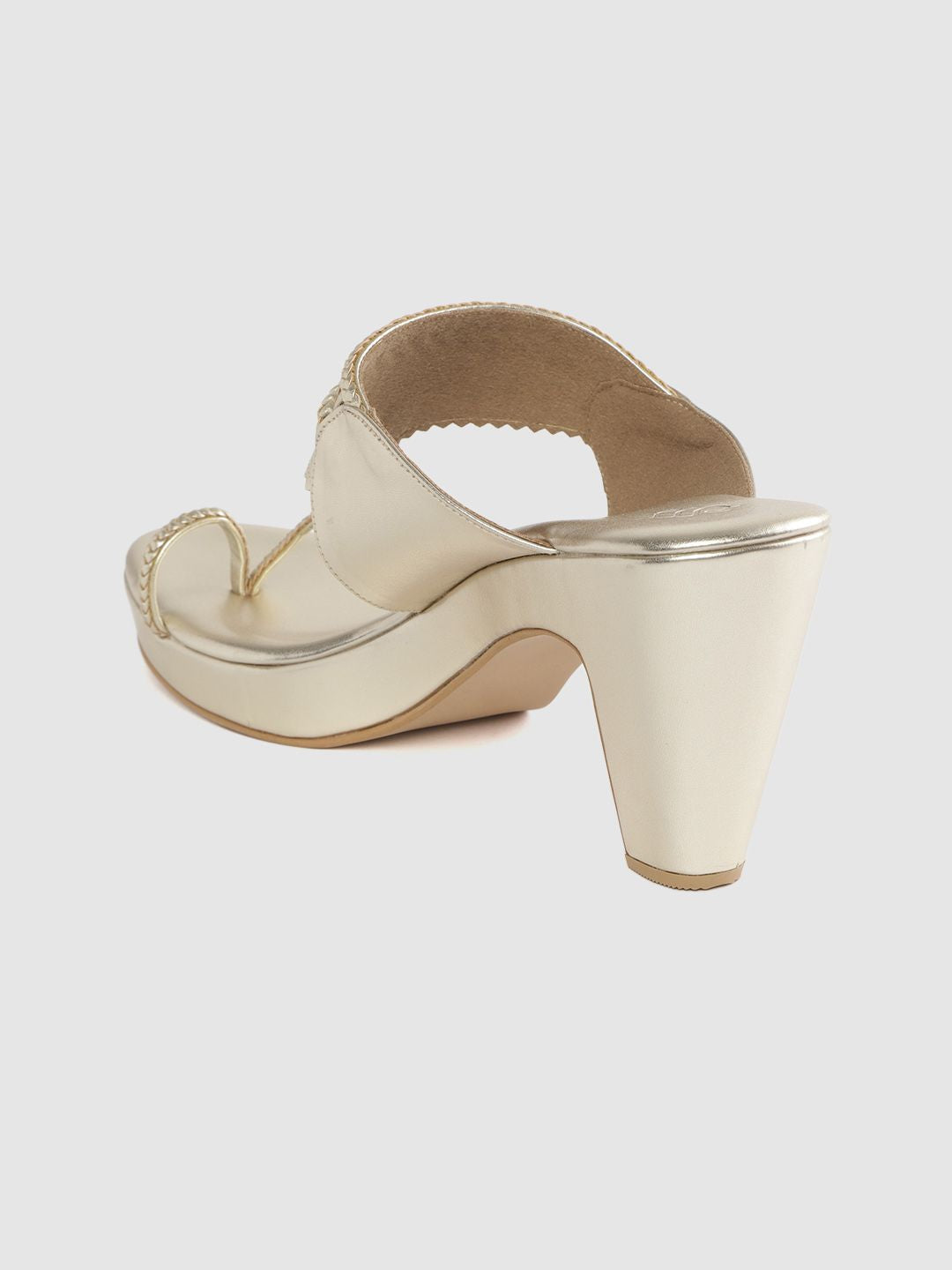 House of Pataudi Women Muted Gold-Toned Braided Handcrafted One Toe Heels