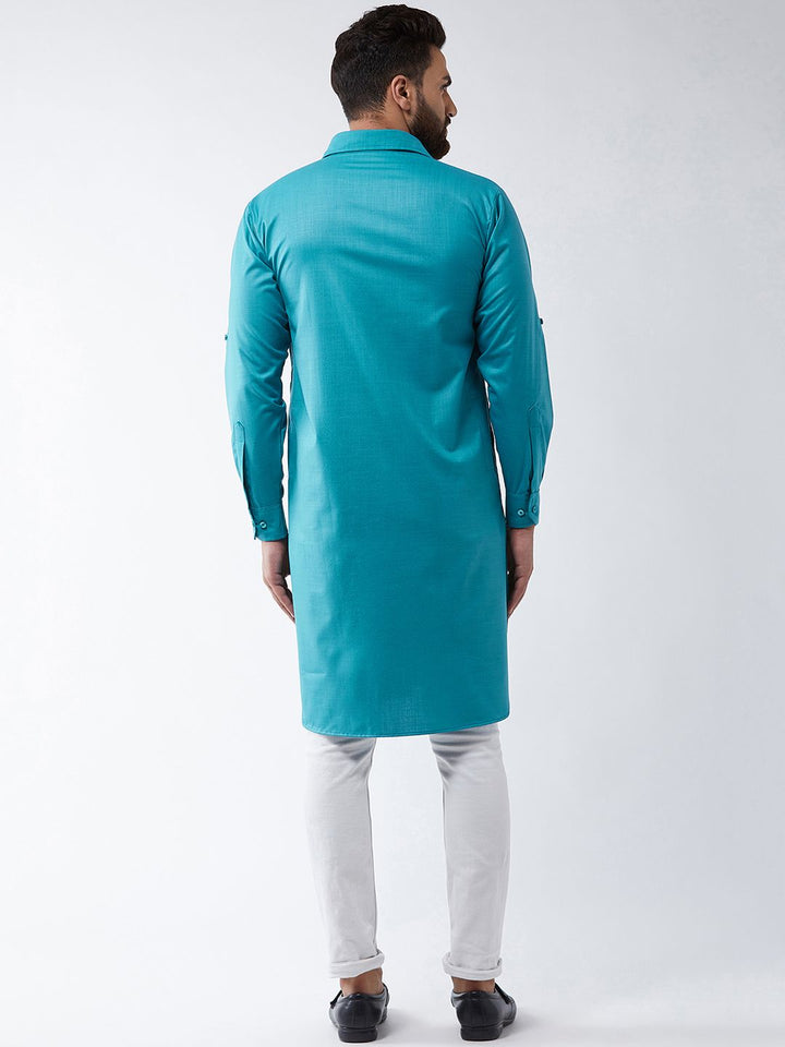 SOJANYA Men Blue Solid Straight Kurta