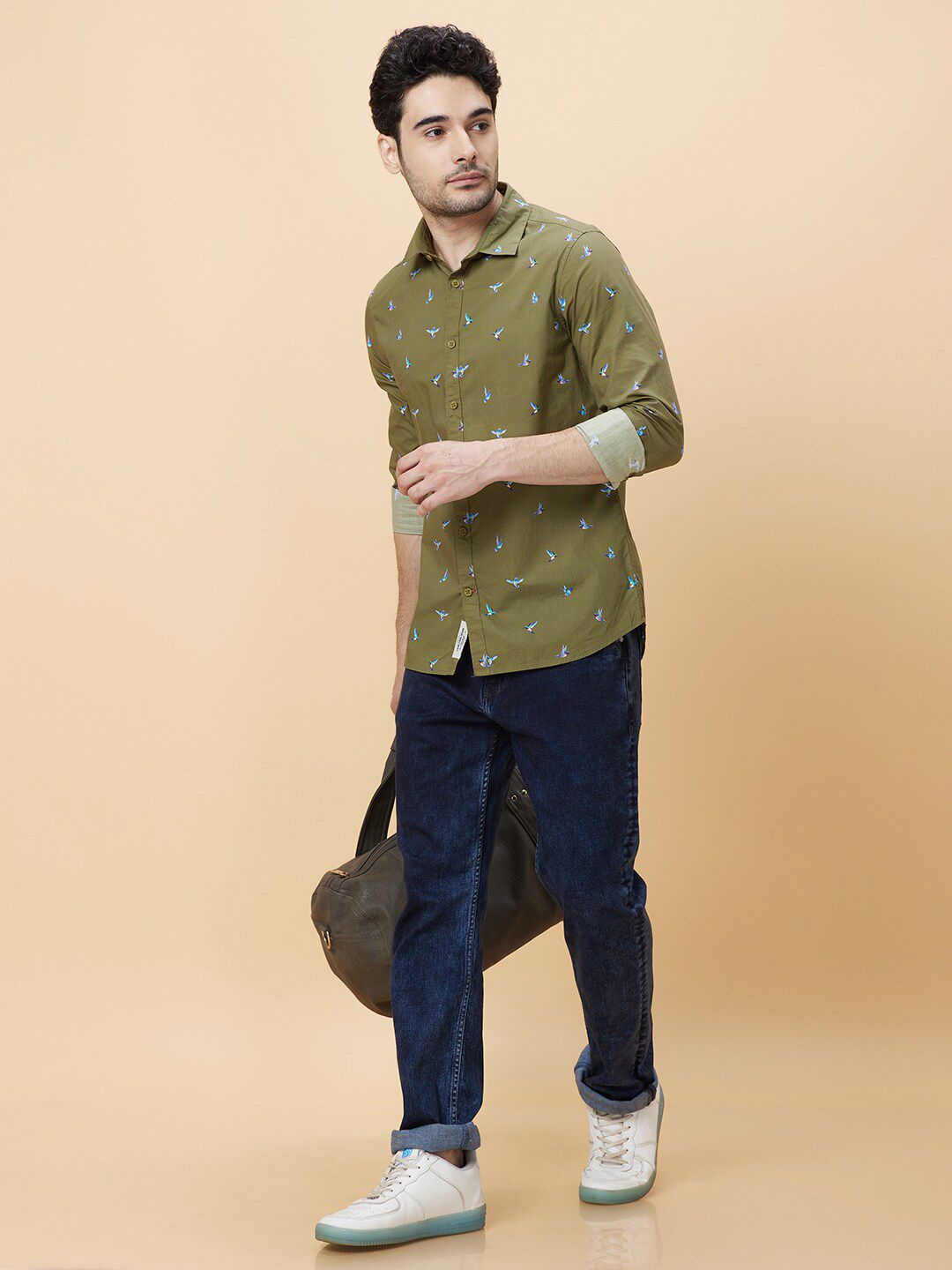 Being Human Slim Fit Conversational Print Spread Collar Long Sleeves Casual Shirt