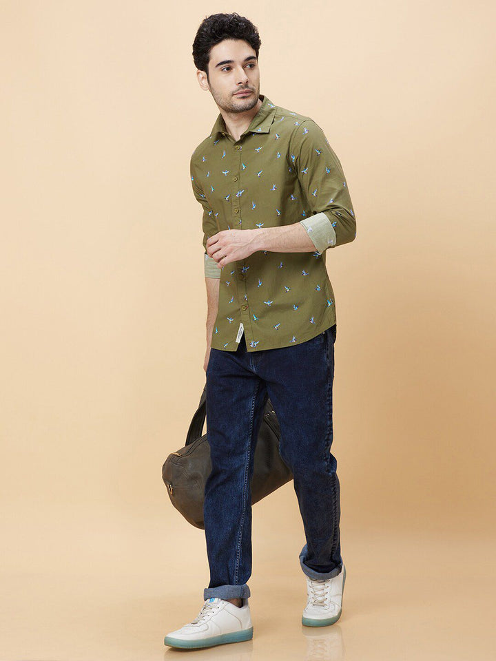 Being Human Slim Fit Conversational Print Spread Collar Long Sleeves Casual Shirt