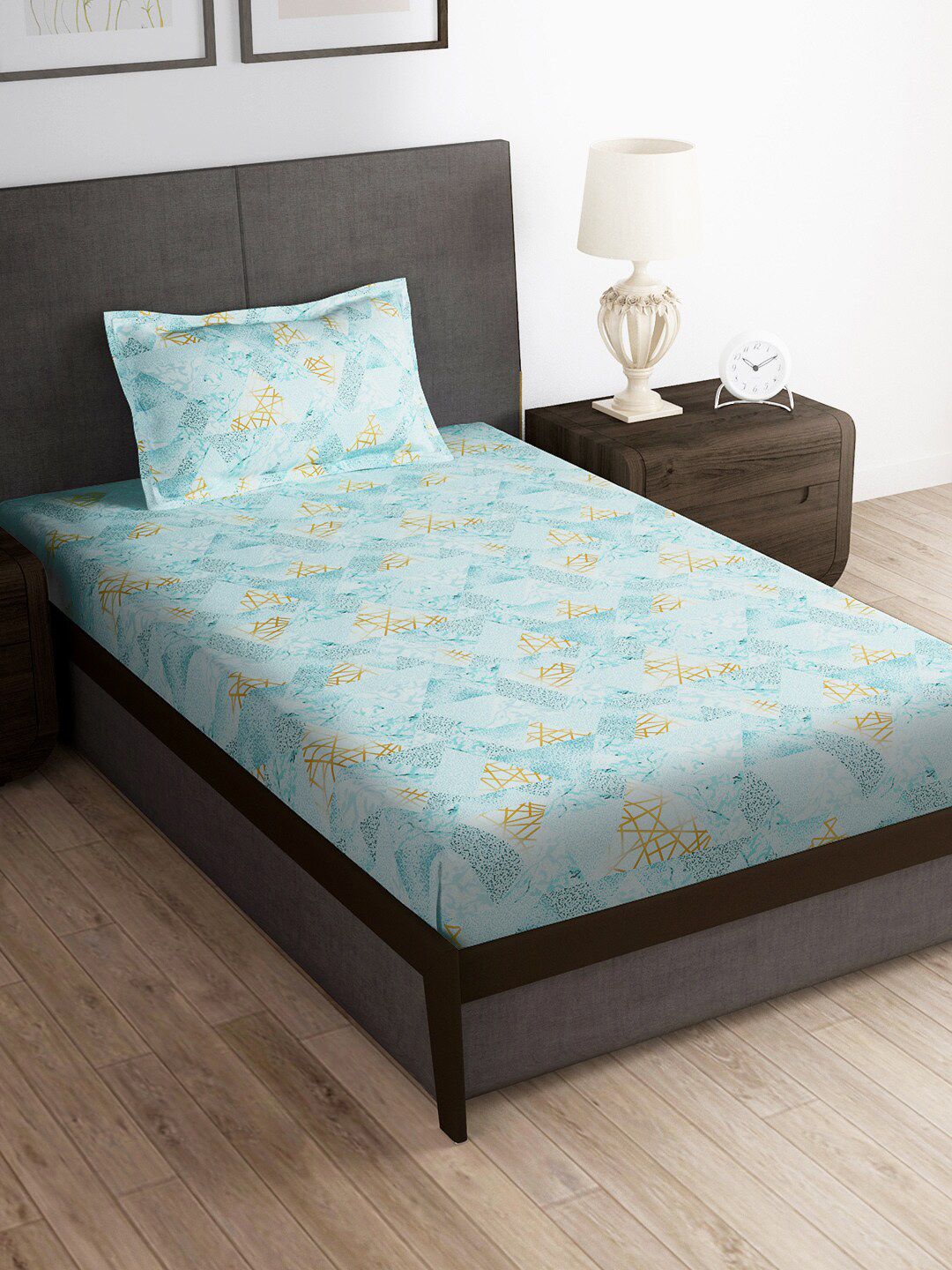 Story@home Blue 180 TC Single Bedsheet with 1 Pillow Cover