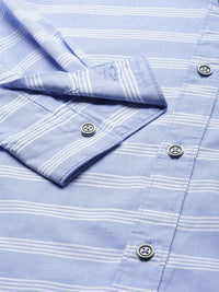 The Indian Garage Co Men Blue & White Slim Fit Striped Pure Cotton Casual Shirt
