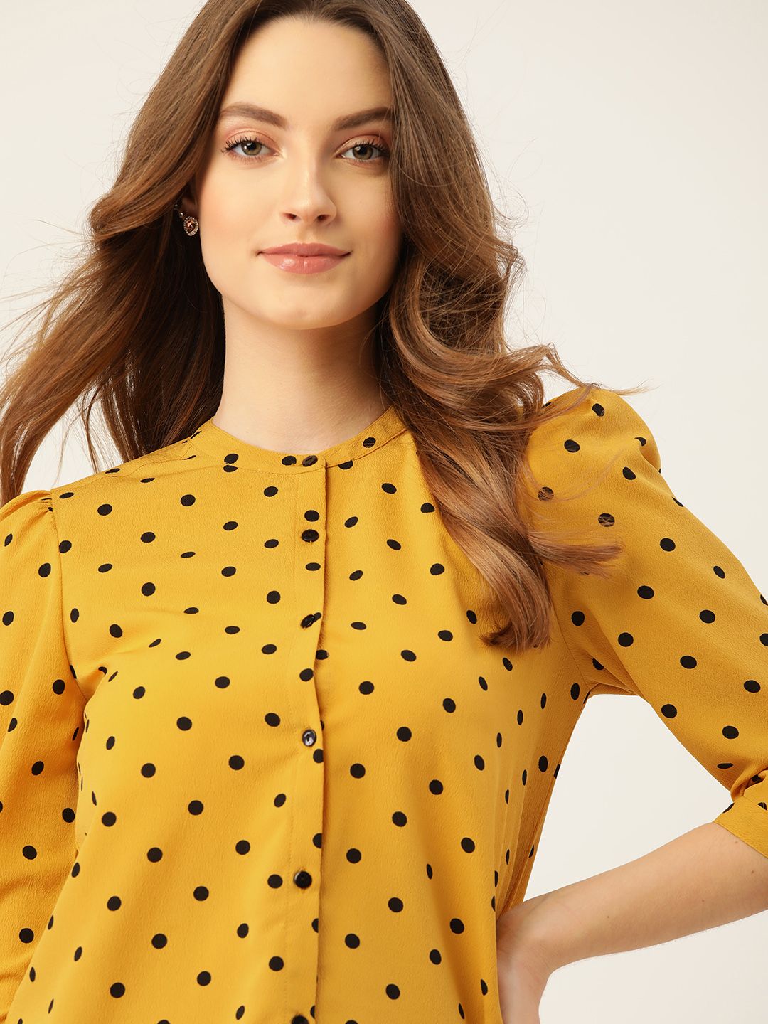 DressBerry Yellow & Black Print Shirt Style Top