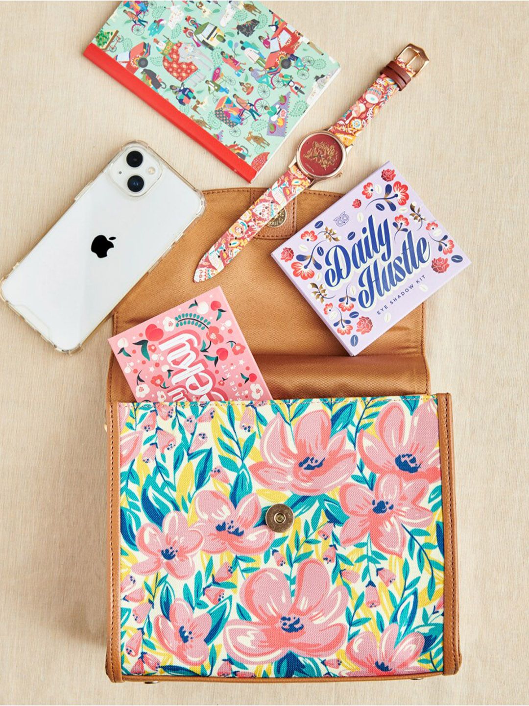 TEAL BY CHUMBAK Floral Printed Structured Canvas Sling Bag