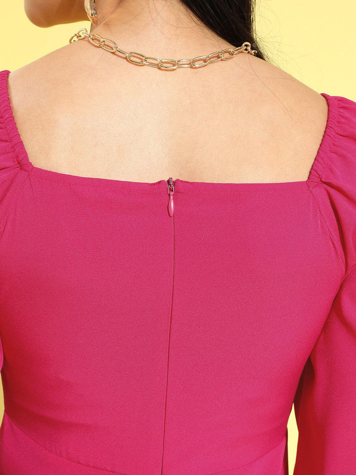 Berrylush Pink Solid Puff Sleeves Dress