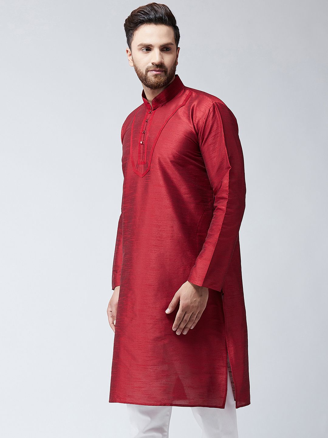 SOJANYA Men Maroon Solid Straight Kurta