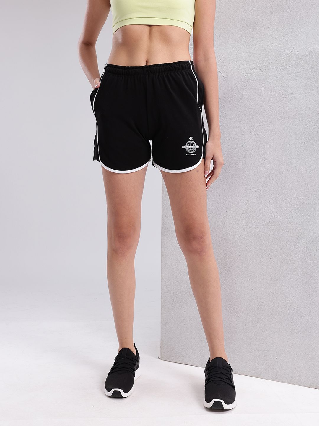 HRX by Hrithik Roshan Women Mid-Rise Regular Fit Lifestyle Shorts with Contrast Stitching
