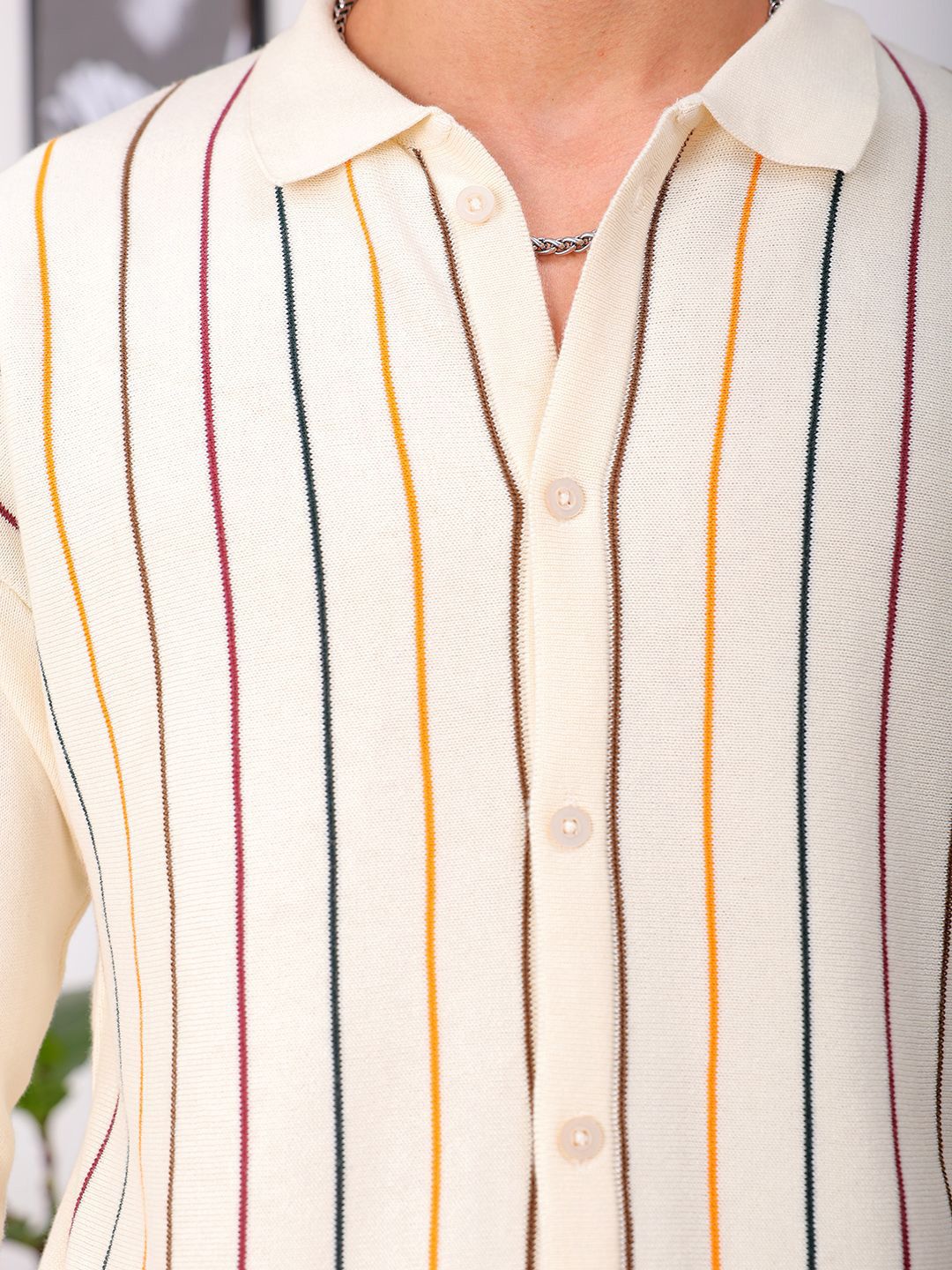 The Indian Garage Co Men Relaxed Fit Striped Flat Knit Polo Resortwear Shirt