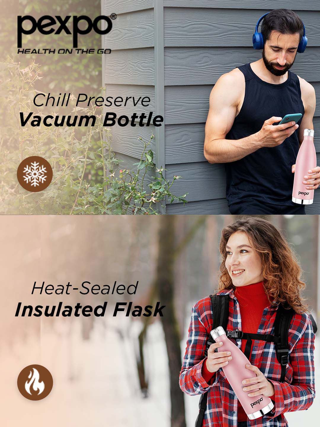 Pexpo Exteme Rosy Brown Thermosteel ISI Certified Hot & Cold Flask Water Bottle 830ml
