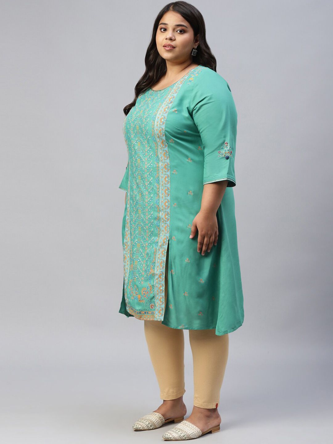 W Women Green Ethnic Motifs Printed Kurta